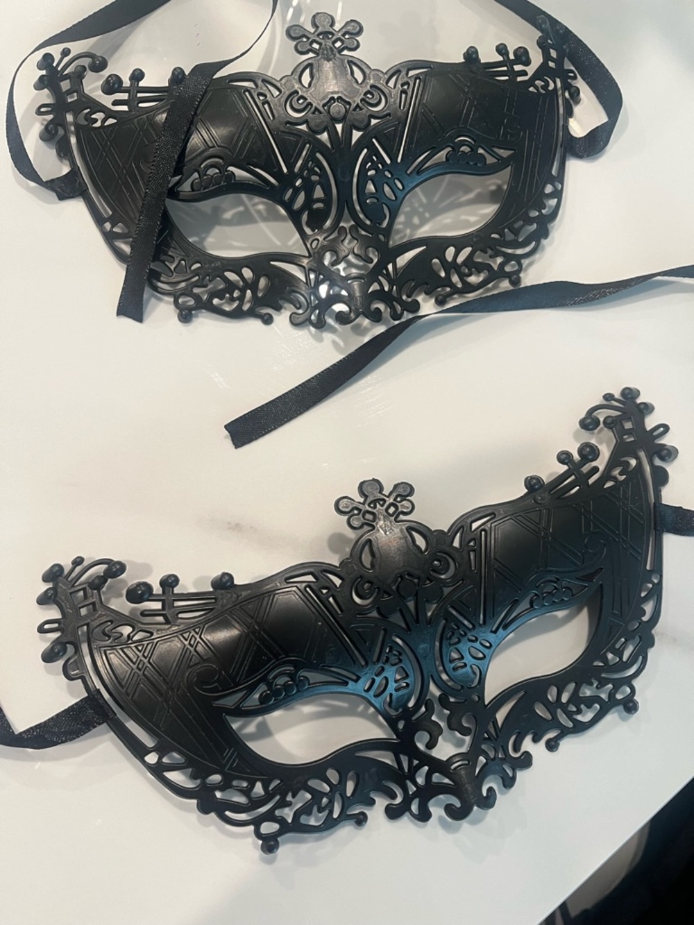 Black Filigree Venetian Masquerade Mask - Pair